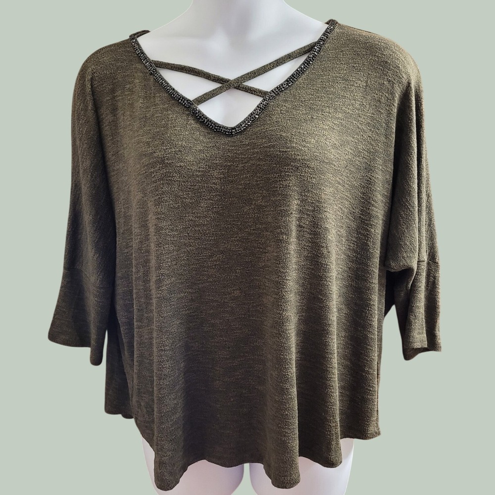 Juicy Couture knit Top With Bling Collar Size XL 3/4 Sleeveless Gray Festival